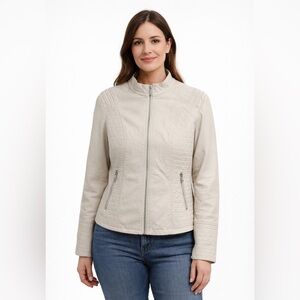 LA Coalition Cream Quilted Moto Jacket Faux Leather Size L